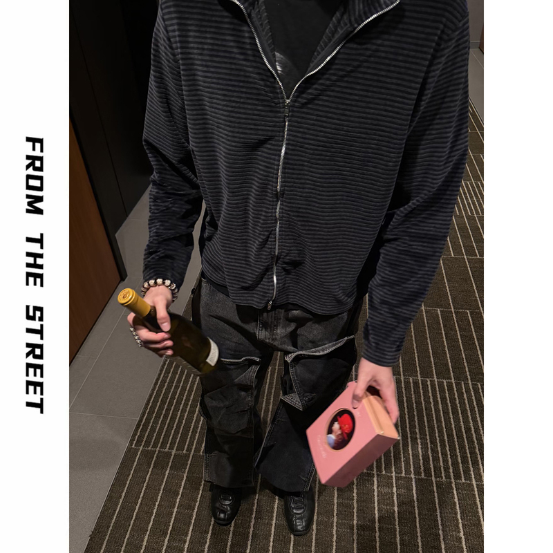 From the Street Comes from the Street Style Corduroy Zip-Up Cardigan, Winter Mid-Layer, Same Style as Cortis Martin