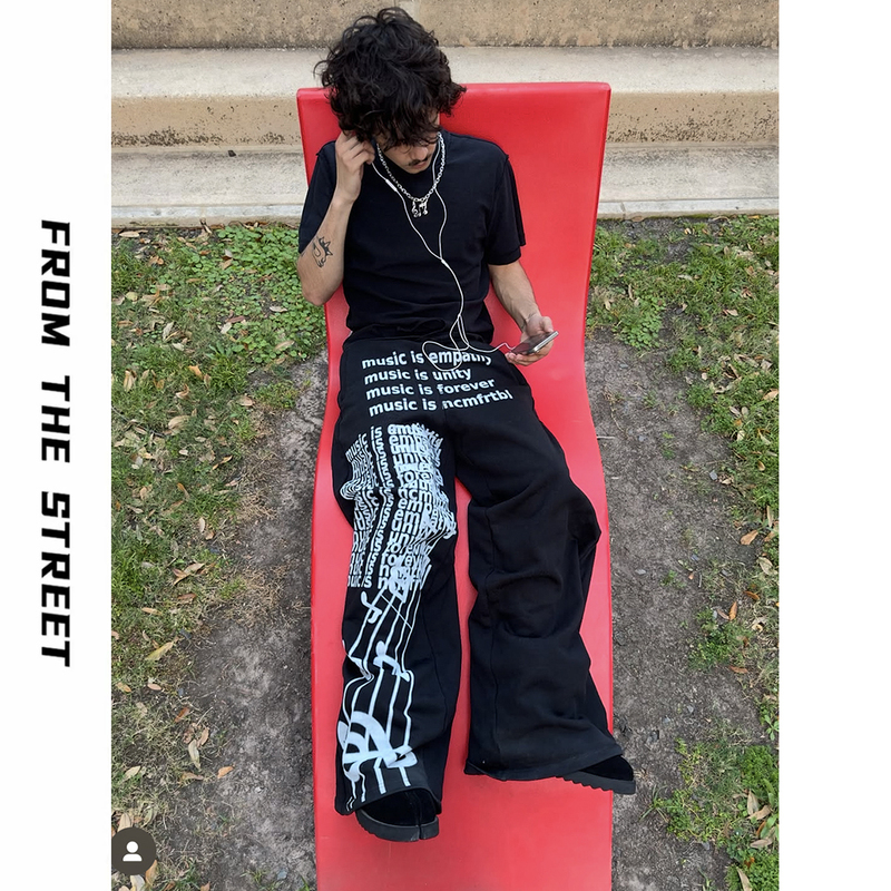 From the Street Is a Street-Style Sports Music Print American-Style Baggy Casual Versatile Loose Sweatpants
