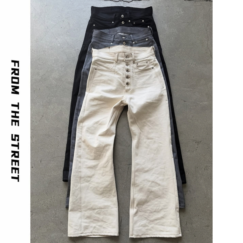 From the Srreet Vintage Washed Distressed Five-Button High-Weight Raw Denim Jeans for Men
