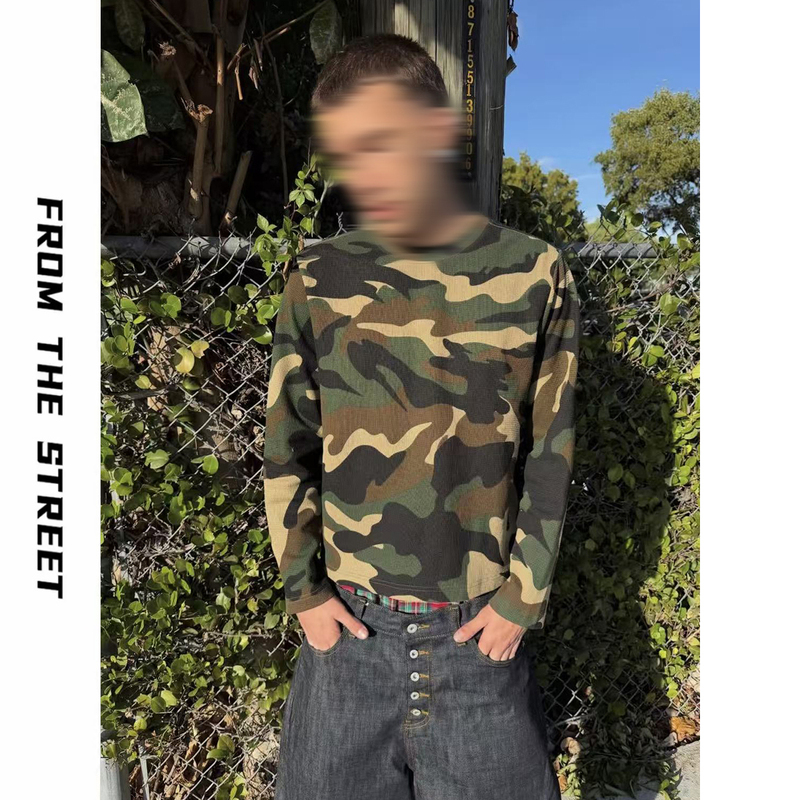 From the Street Vintage Camouflage Waffle Embroidered Long-Sleeve Base T-Shirt