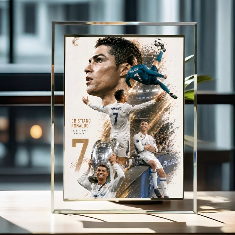 Cristiano Ronaldo Super Handsome High-Definition Crystal Glass Photo Frame Desktop Ornament as a Birthday Gift for Friends