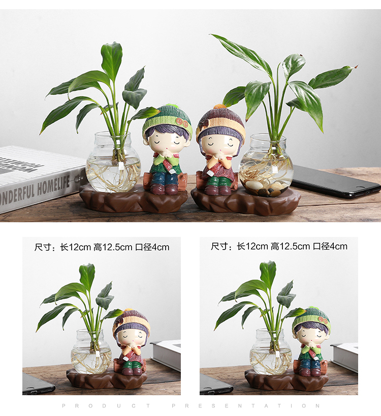 Trang chủ máy tính để bàn cặp đôi búp bê trang trí nước văn hóa thủy tinh hoa nhỏ nước xanh nhà máy nước trang sức sáng tạo - Vase / Bồn hoa & Kệ chậu cây để bàn