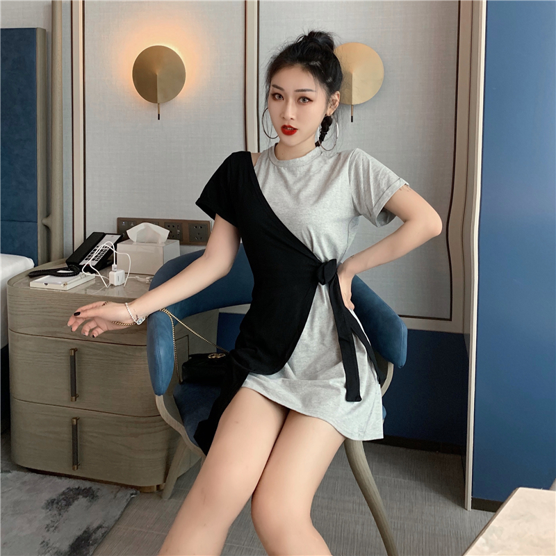 VK旗艦店 韓系復古氣質撞色個性短袖洋裝