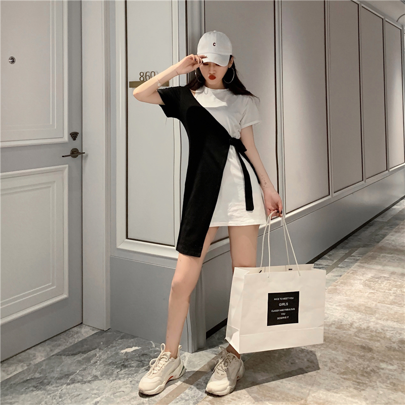 VK旗艦店 韓系復古氣質撞色個性短袖洋裝