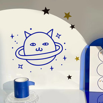 Adorable meow Martian ins Nordic creative eco-friendly wall stickers Childrens room decoration arrangement anti-water glass sticker