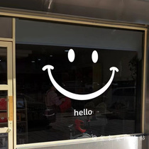 hello cute smiley face ins net red creative glass sticker milk tea clothing store window decoration white wall mirror sticker