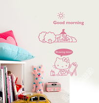 hello kitty cat painting wall stickers bedroom childrens room background wall home decoration waterproof cartoon stickers