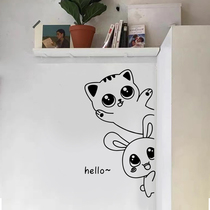 New small rabbit cat sneak peek into cartoon wall stickers Kitchen Fridge Sticker Bedroom Door Stick room glass Decorative Sticker