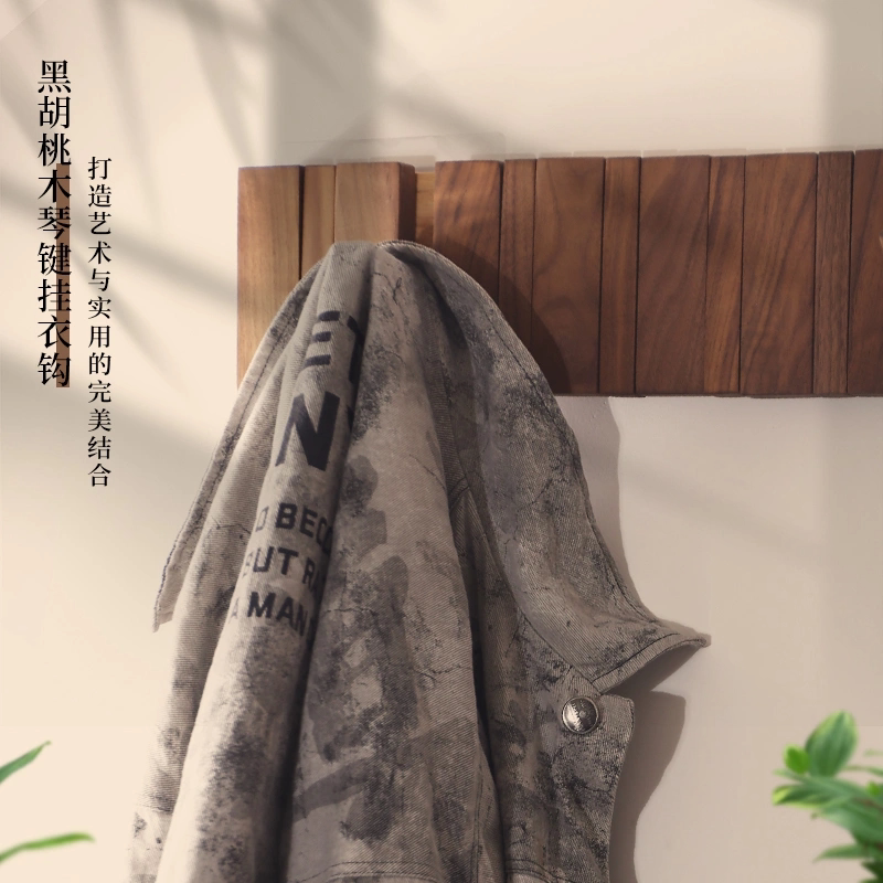 Piano Key Hook Walnut Coat Hook Entryway Coat Rack Wall-Mounted Behind Door with Adhesive for Fixing