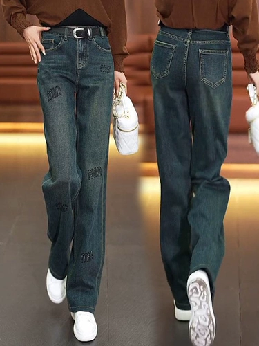 Модные трендовые джинсы, штаны, городской стиль, осенние, свободный прямой крой