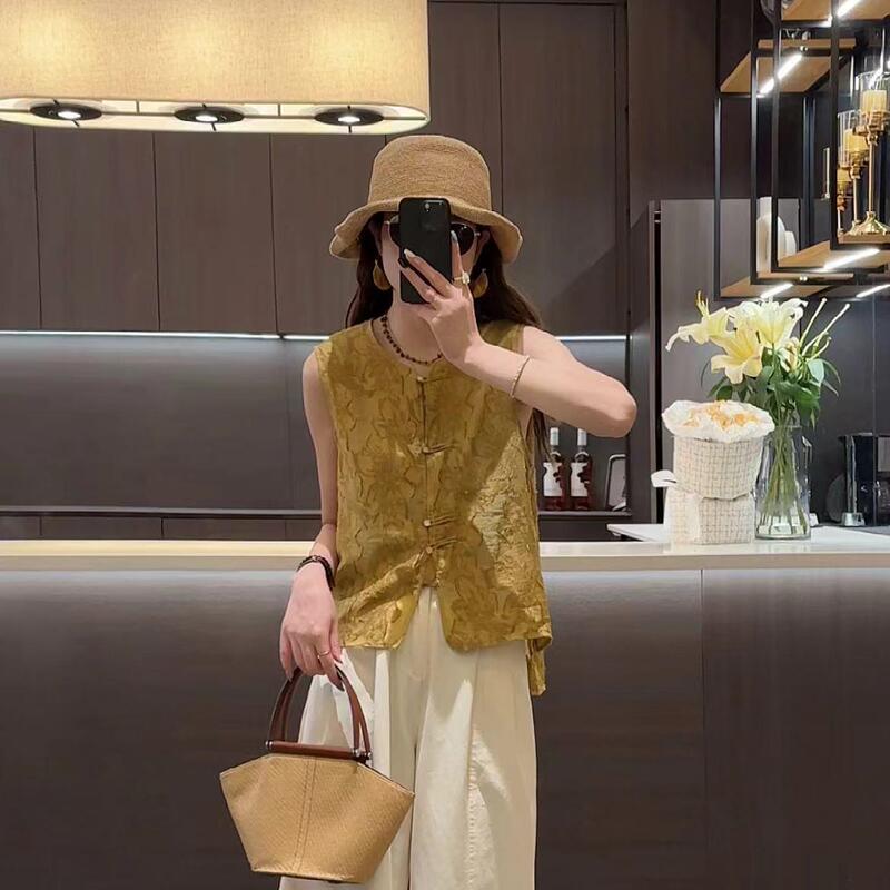 2026 Summer New Lace Crochet Single-Breasted Chinese Style Shirt Top with a Sense of Design, Casual Sleeveless Blouse 2026 Summer New Lace Crochet Single-Breasted Chinese Style Shirt Top with a Sense of Design, Casual Sleeveless Blouse