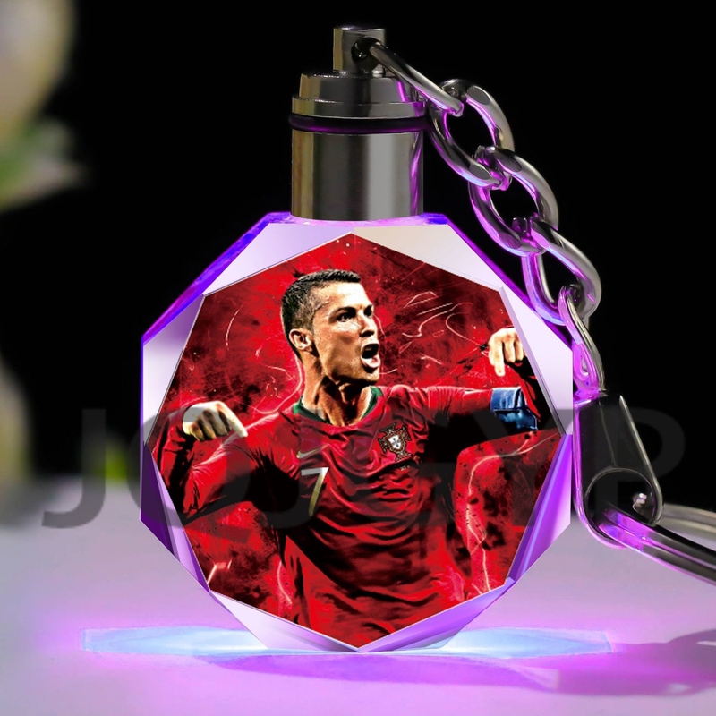 Ronaldo Messi Mbappe Crystal Luminous Keychain School Bag Pendant Football Star Gift for Friends and Classmates