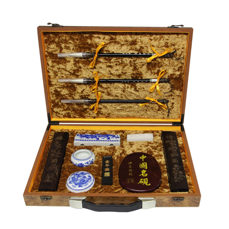 Vin House Four Treasure Suit Pen Ink Paper Inkstone Adult Calligraphy Practice Wolverine Brush Pen Holder Ink ink Ink Stone stone Town ruler Calligraphy Culture Supplies Brush Suit Beginner high-end boutique gift box set for gift