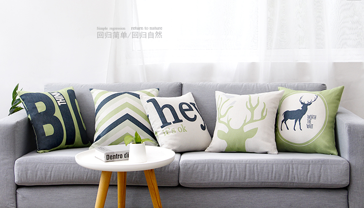 Bắc Âu Xanh nai sừng tấm bông vải gối bìa kiểu Mỹ phòng khách sofa đệm gối văn phòng gối thắt lưng - Trở lại đệm / Bolsters gối tựa lưng hình thú