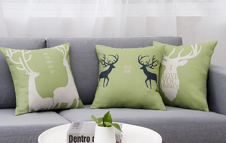 Bắc Âu Xanh nai sừng tấm bông vải gối bìa kiểu Mỹ phòng khách sofa đệm gối văn phòng gối thắt lưng - Trở lại đệm / Bolsters gối tựa lưng hình thú