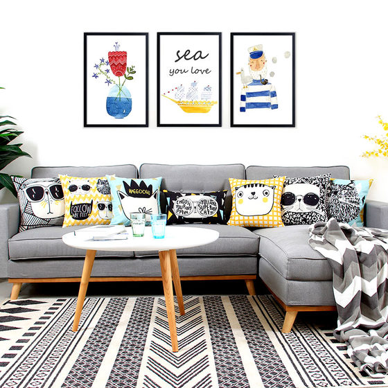 Nordic Trendy Cat Creative Pillow Cotton and Linen Living Room Sofa Cushion Cute Cartoon Backrest Pillow Waist Pillow Seat Bay Window Cushion
