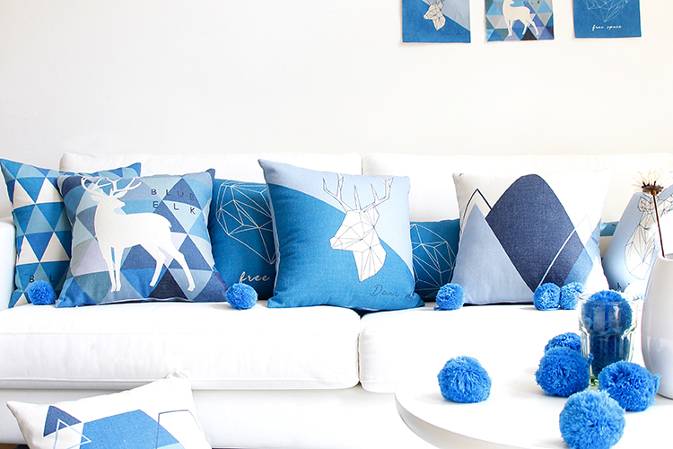 Xanh hươu hình học Bắc Âu vải bông phòng khách văn phòng đệm sofa gối bìa đệm thắt lưng gối - Trở lại đệm / Bolsters Chăn văn phòng Canifa