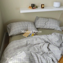 Moment Future day style Korean teas full cotton cream lattice ins unimprinted washed cotton with four sets of bedding
