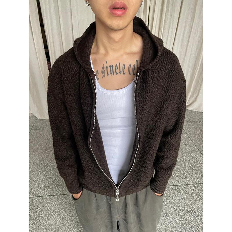 21St Century # Short Double-Zip Cardigan 450g Blended Zipper Hoodie Knitted Sweater
