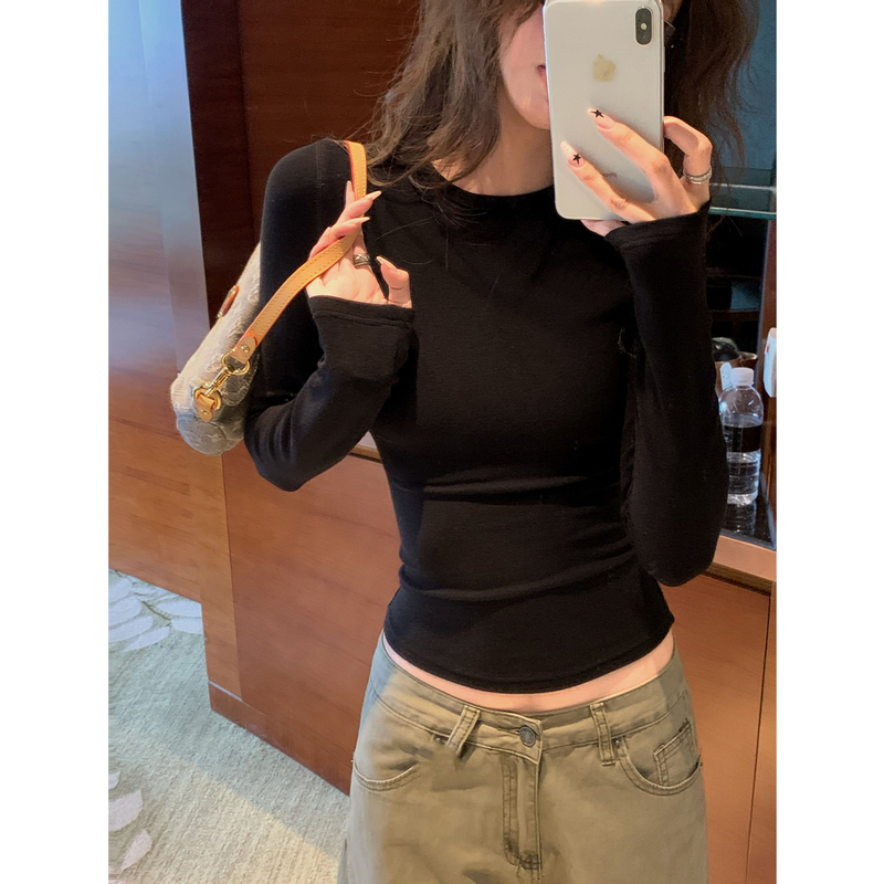 Itookgiii丨 Black Long-Sleeved T-Shirt for Women, Spring and Summer Inner Layer, Slim Fit, Tight-Fitting 2026 Hot Girl Top