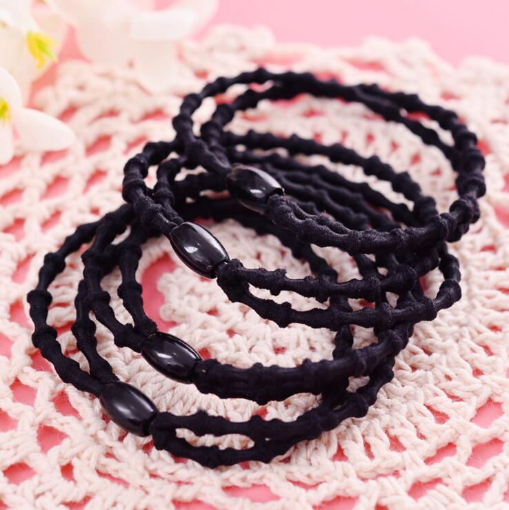 Hàn Quốc phụ kiện tóc cao đàn hồi đậm màu đen cao su buộc tóc dây cột tóc vải scrunchies