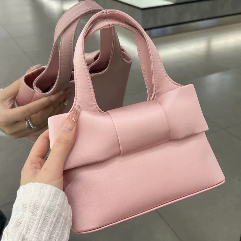 2025 Spring Bowknot Handbag Cute Pink Sweet Girly Handbag Fashionable Textured Crossbody Bag