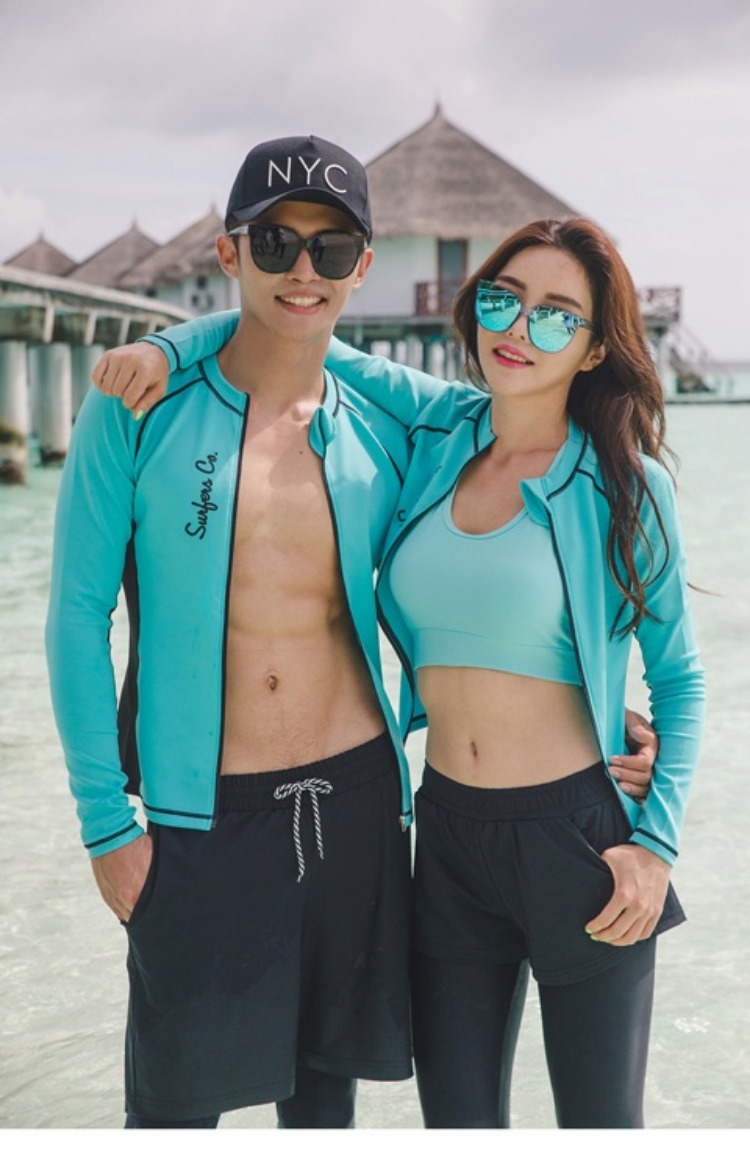Hàn Quốc chia quần áo lặn nhanh khô khóa kéo sứa chống nắng sứa nam và nữ dài tay đồ bơi lướt quần áo người yêu - Vài đồ bơi 	đồ đôi tắm biển đẹp