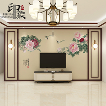  Peony wall cloth Classical flowers and birds Chinese painting wallpaper living room TV background wall paper New Chinese wall cloth blooming wealth