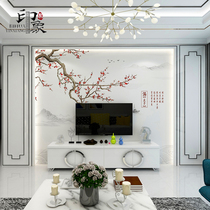  New Chinese style light luxury TV wall background wallpaper wallpaper modern minimalist landscape flower and bird mural living room 3D film and television wall