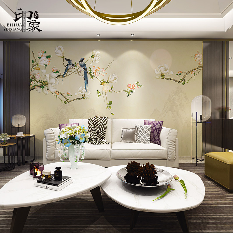 New Chinese TV Background Wallpaper Living Room Film and Television Wall Flowers and Birds Light Luxury Wallpaper 3d Stereo Mural Chinese Wind Wall Cloth