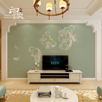 Modern new Chinese TV background wall decoration custom mural wallpaper living room bedside non-woven lotus wallpaper