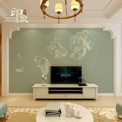 Modern new Chinese TV background wall decoration custom mural wallpaper living room bedside non-woven Lotus wallpaper