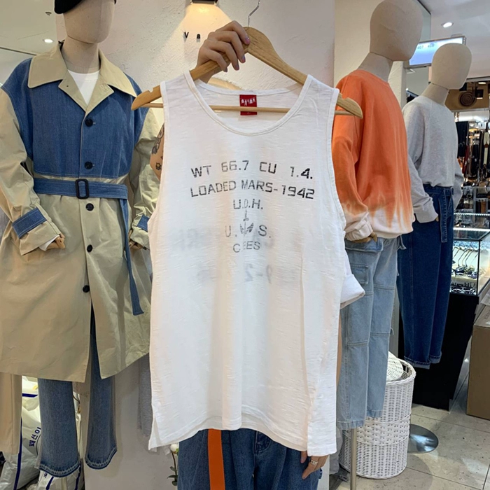 Hàn Quốc mua áo khoác nam Dongdaemun in chữ cũ không tay áo thun rộng thấm mồ hôi vest sống 0407 - Áo vest cotton