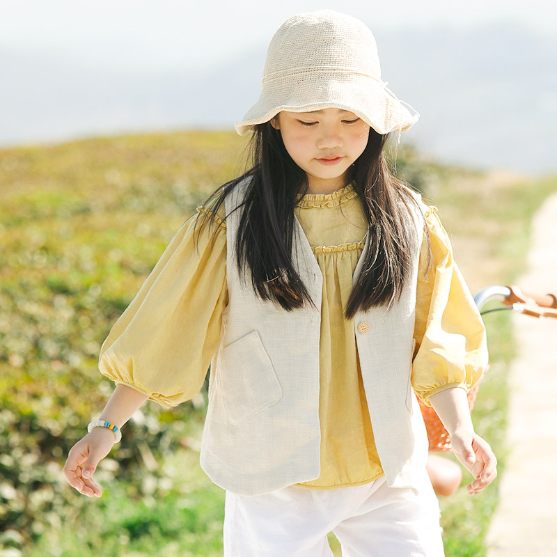 Yuji girl Ma A Spring fall Outer lap blouses cotton linen art Machia