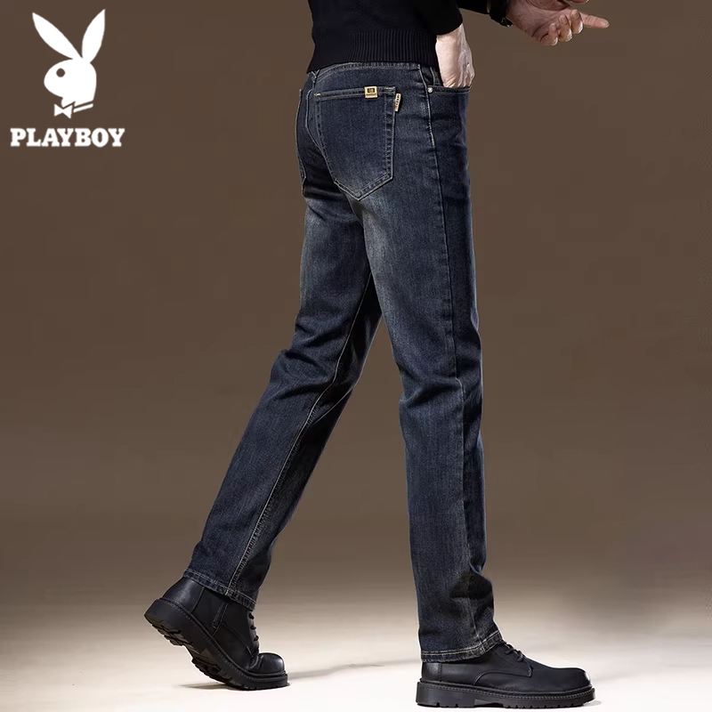 Playboy High-End Ink Blue Jeans for Men 2026 Summer New Slim Straight Stretch Casual Trousers Playboy High-End Ink Blue Jeans for Men 2026 Summer New Slim Straight Stretch Casual Trousers