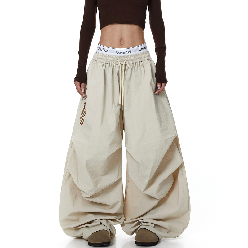 Blacklists American Retro Letter Embroidery Pleated Scimitar Paratrooper Pants Unisex Jazz Dance Loose Wide-Leg Pants