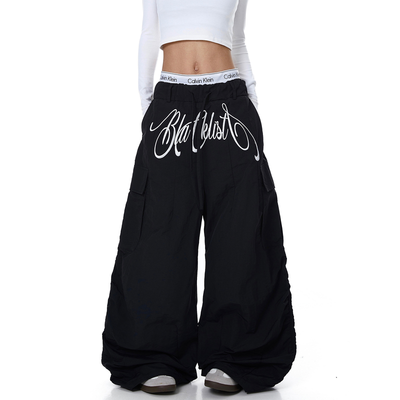Blacklists American-Style Letter Embroidery Multi-Pocket Pleated Paratrooper Cargo Pants Unisex Street Dance Loose Wide-Leg Pants Blacklists American-Style Letter Embroidery Multi-Pocket Pleated Paratrooper Cargo Pants Unisex Street Dance Loose Wide-Leg Pants