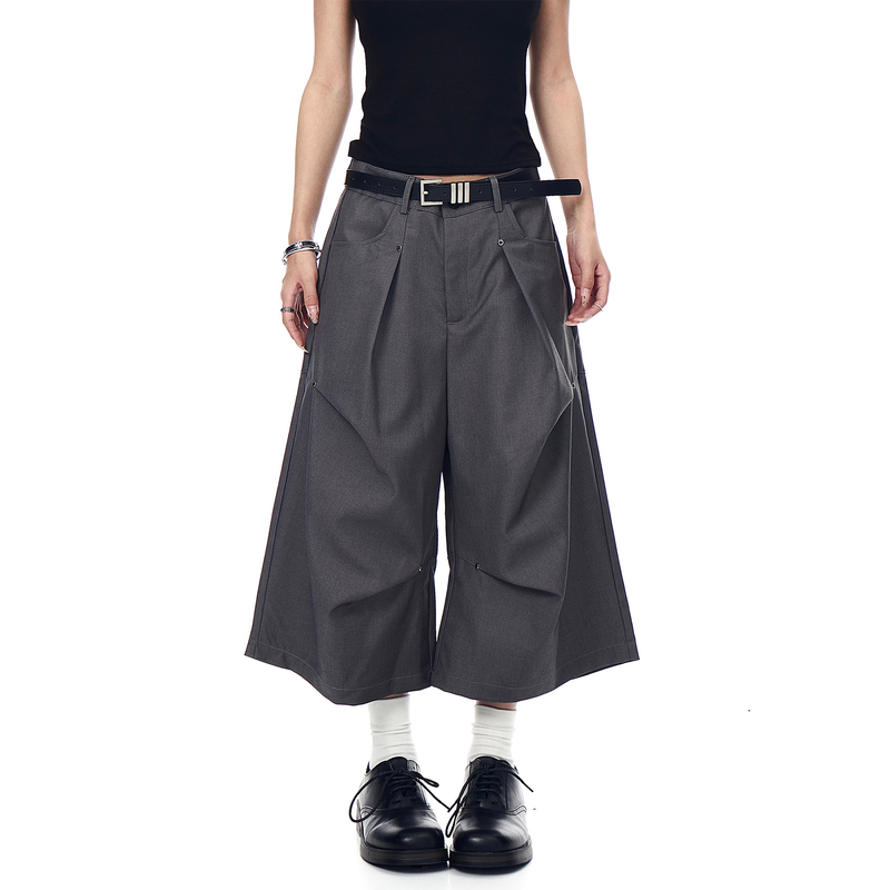 Blacklists American-Style Niche Rivet Design Pleated Cropped Trousers Unisex High-End Cool Shorts Trendy