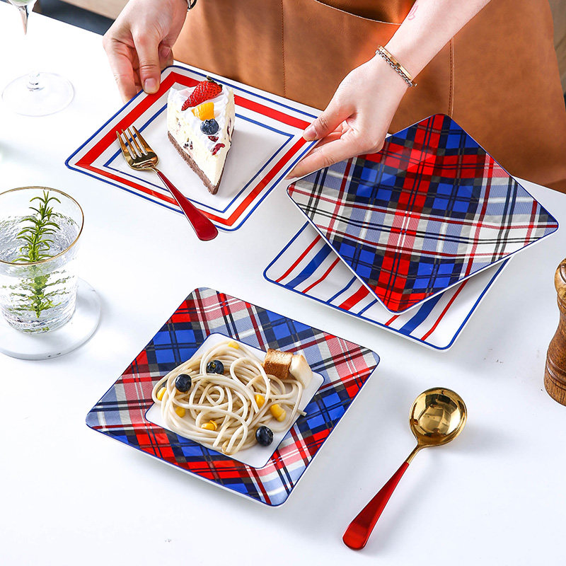 Nordic Creative Ceramic Steak Platter Plate Mesh Red Cutlery Rind Dish Pan Zipan Son Home Italian Pasta Cake Breakfast Dish