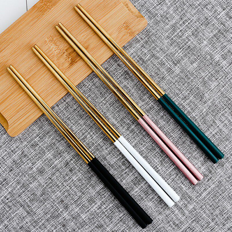 Web celebrity 304 Stainless Steel Chopsticks Anti-slip Couple Chopsticks Japanese Mildew Resistant Tableware Restaurant Chopsticks 10 pairs