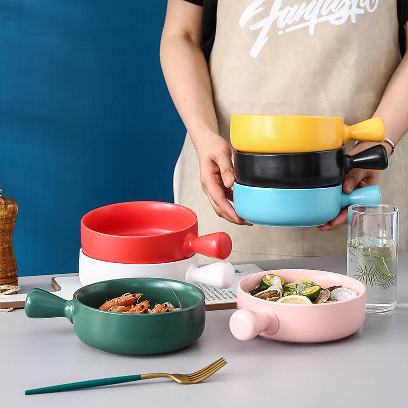 Ceramic Creative Handle Baking Bowls Eurostyle Baking Home Studs Baking Rice Bowls Salad Bowls Special Cutlery single Breakfast Bowl