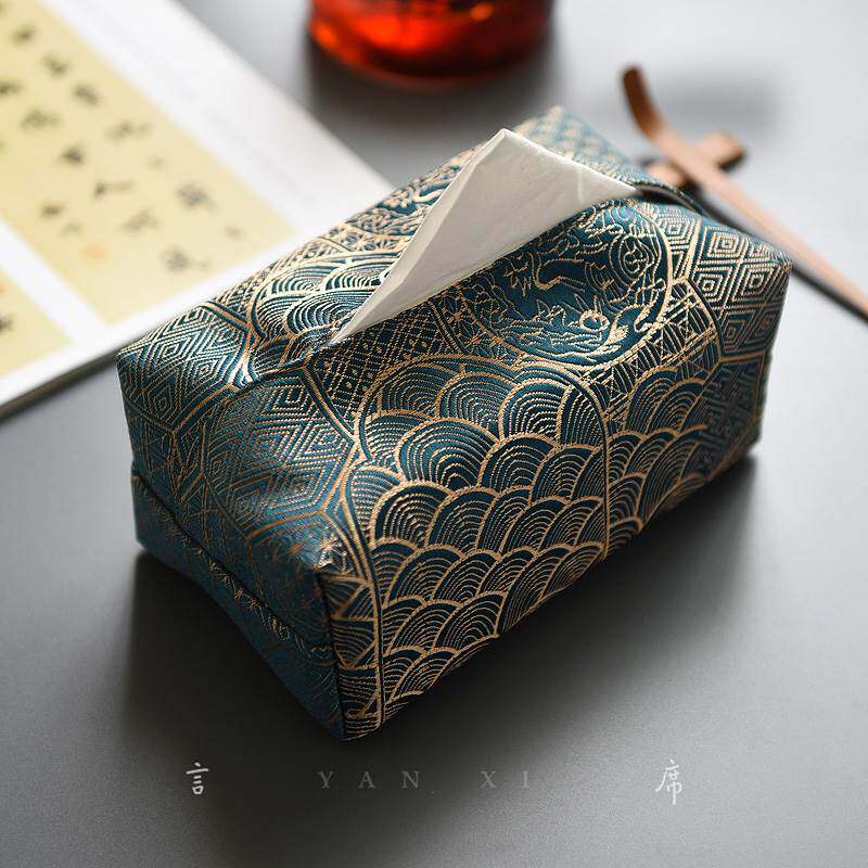 Handmade knitting tissue collection box fabric Chinese tabletop light luxury pulp box modern household tea room tissue cloth