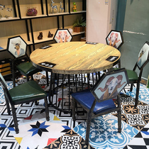 Retro industrial wind bar hot pot shop milk tea shop tables and chairs fast food restaurant dining table theme restaurant hotel large round table