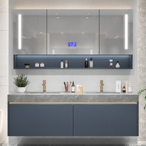 Rock plate one-body basin bathroom cabinet combination solid wood modern light luxury hand washing basin basin toilet wash table