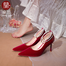 Suede wedding shoes 2022 New red shoes children marry wearing shoes children Chinese bridal bandages Show and shoes