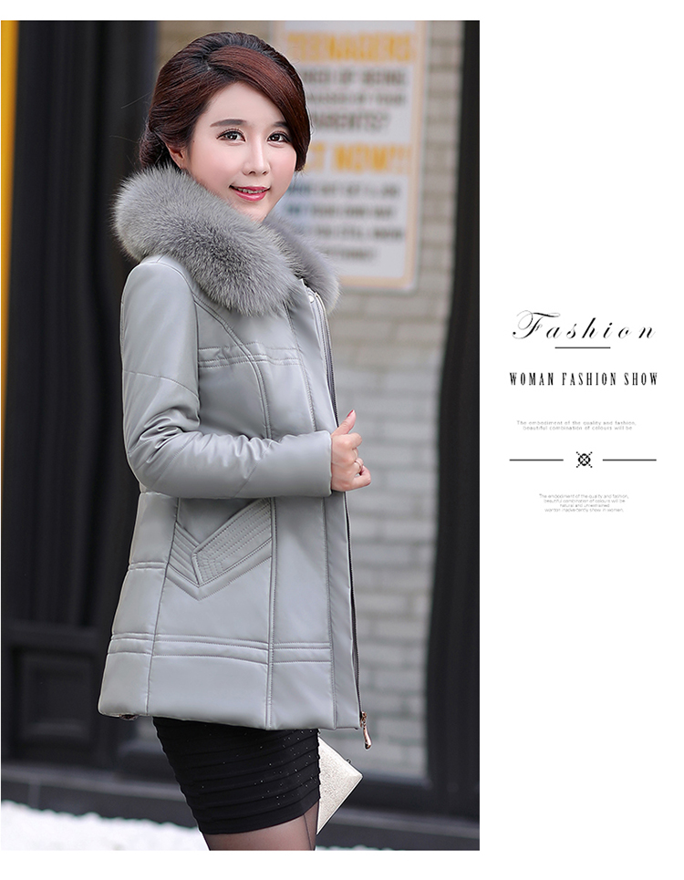 Da nữ mẹ da cỡ lớn cộng với nhung dày trung niên nữ áo khoác cotton ngắn Áo khoác da mùa đông áo khoác da nữ cao cấp