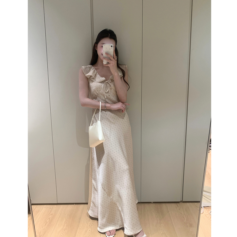 Yueen Oni Polka Dot Unique and Beautiful Fishtail Dress for Women, Designer Satin Ruffle French Dress