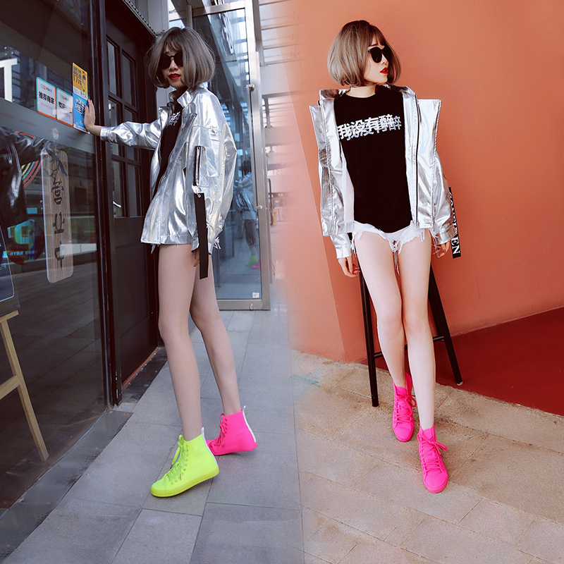 2025 Summer Candy Pink High-Top Stretch Fabric New Casual Shoes Rose Red Flat Women's Canvas Shoes