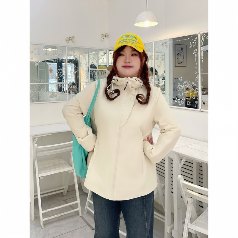 Huaci Plus Size Women's Early Autumn New Soft Shell Sports Outdoor Jacket Slim Fit Hooded Coat 14808C Huaci Plus Size Women's Early Autumn New Soft Shell Sports Outdoor Jacket Slim Fit Hooded Coat 14808C
