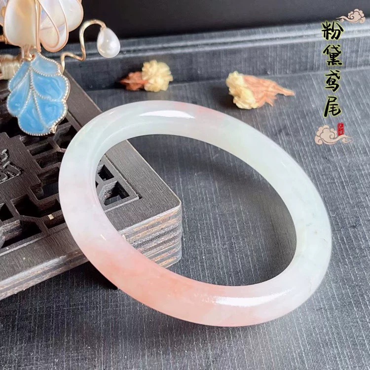 Authentic Pink Chicken Blood Jade Bracelet, Three-Color Jade Bracelet with White Background and Red Guilin Jade, Jewelry Accessory, Size 52, with Certificate, Free Shipping